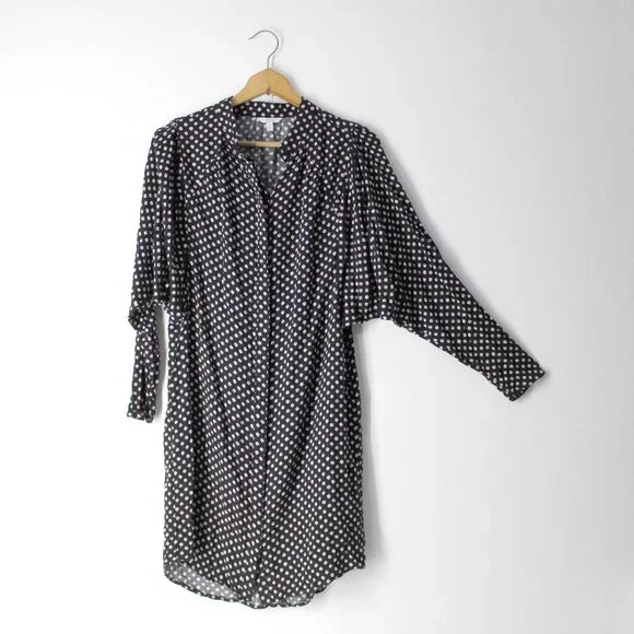 Joie Myune Tie Waist button down shirtdress black printed dolman sleeve Sz M - Picture 4 of 13